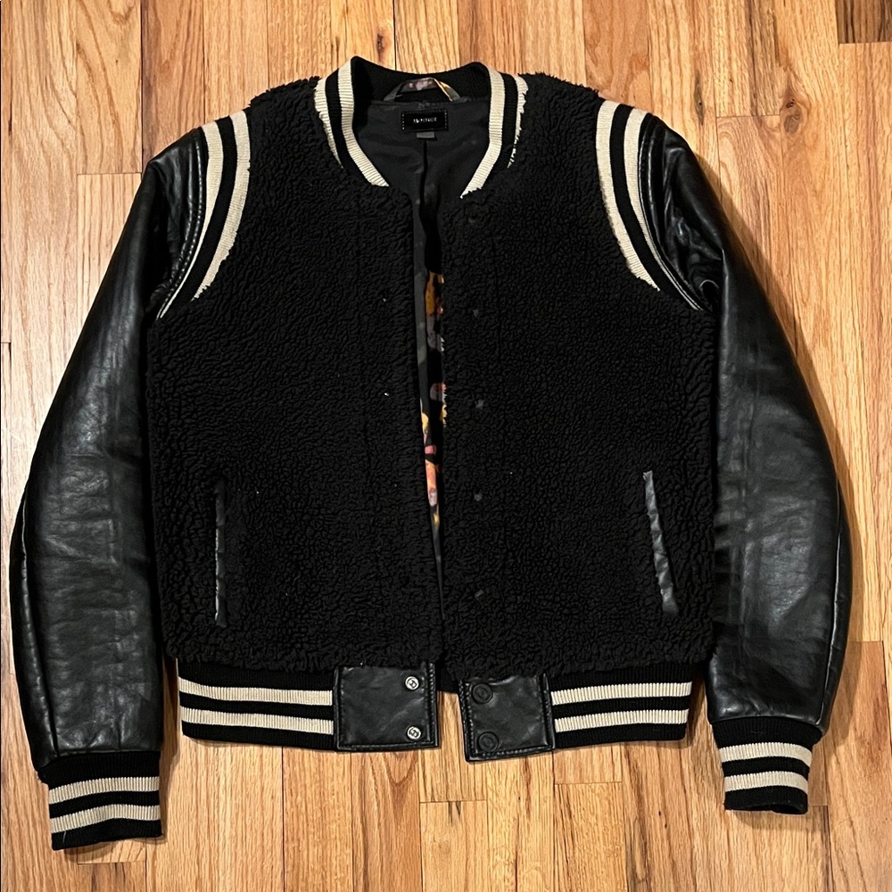 MOTHER Black and Cream Varsity Jacket